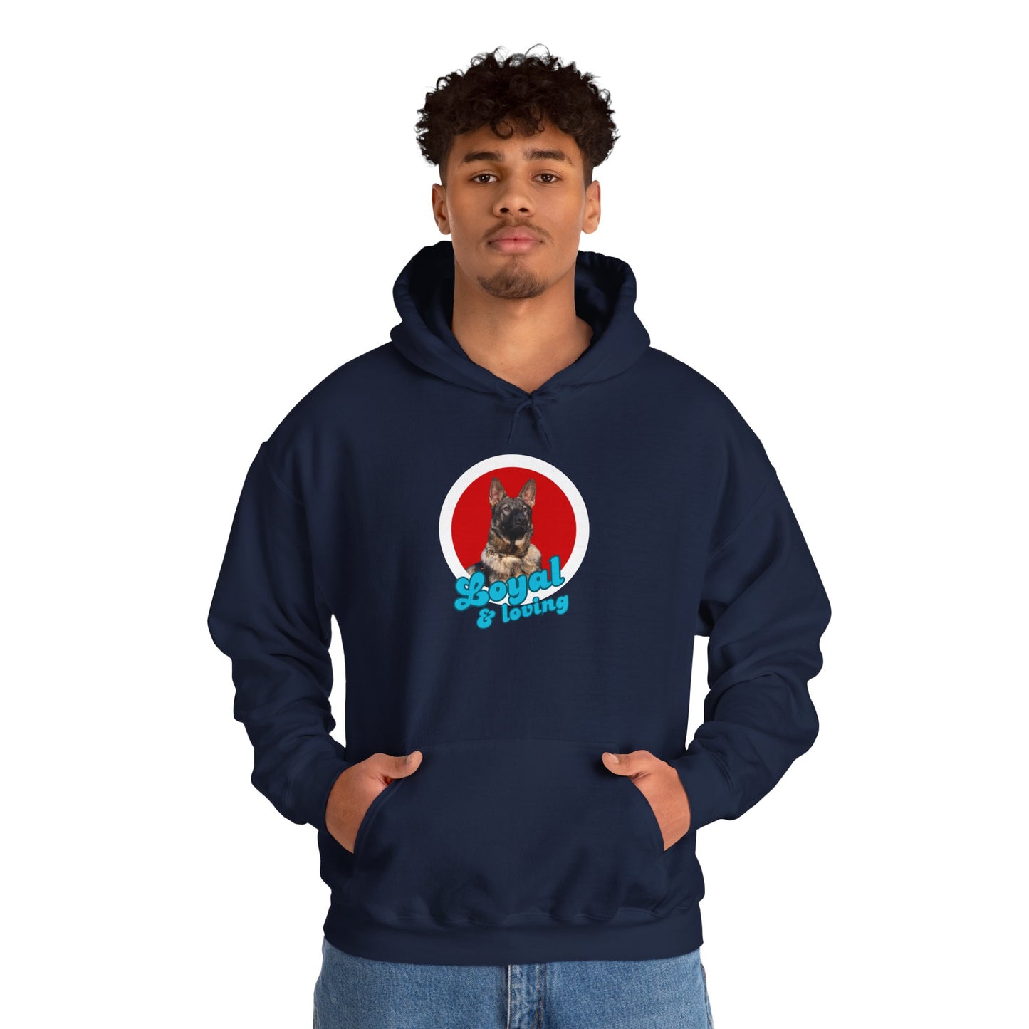 Unisex Dog Lover Hoodie With Close Up of Working Line German Shepherd and Caption Loyal & Loving