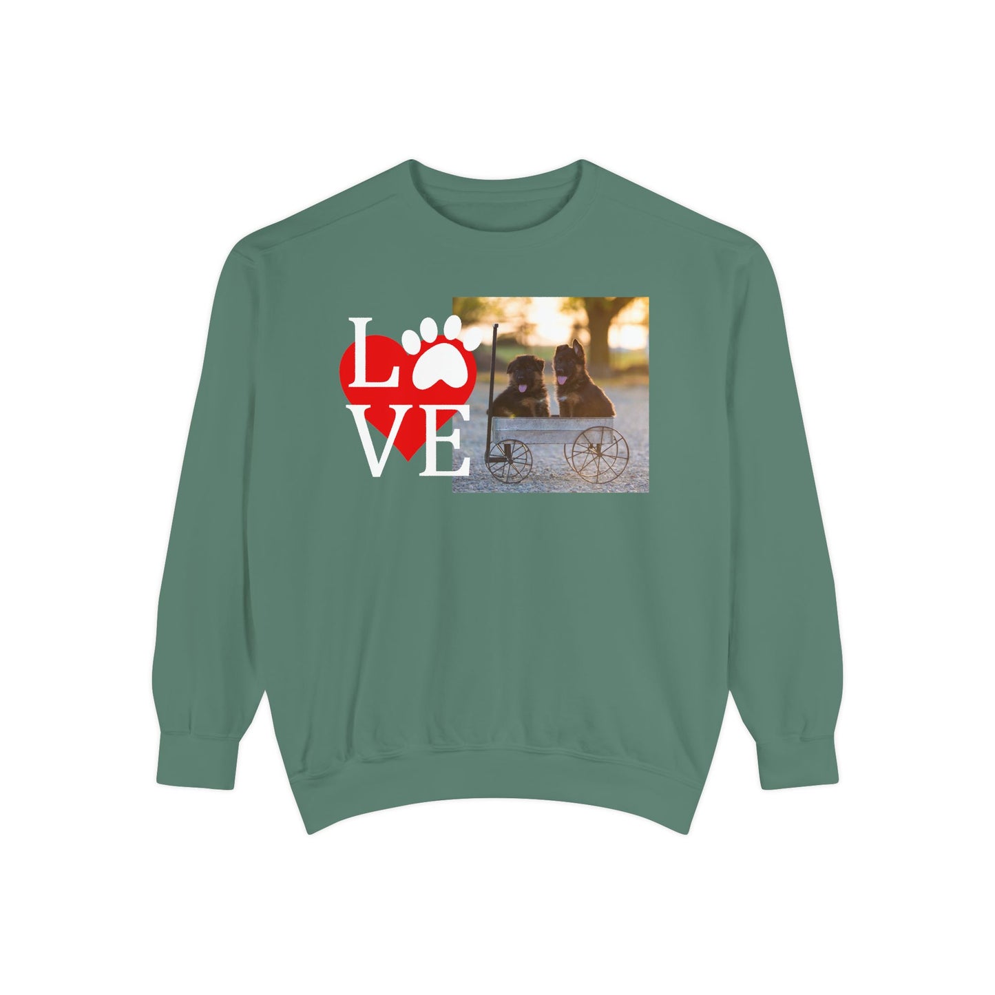 Love Paw Unisex Garment-Dyed Sweatshirt - Cozy Pet Apparel for Animal Lovers