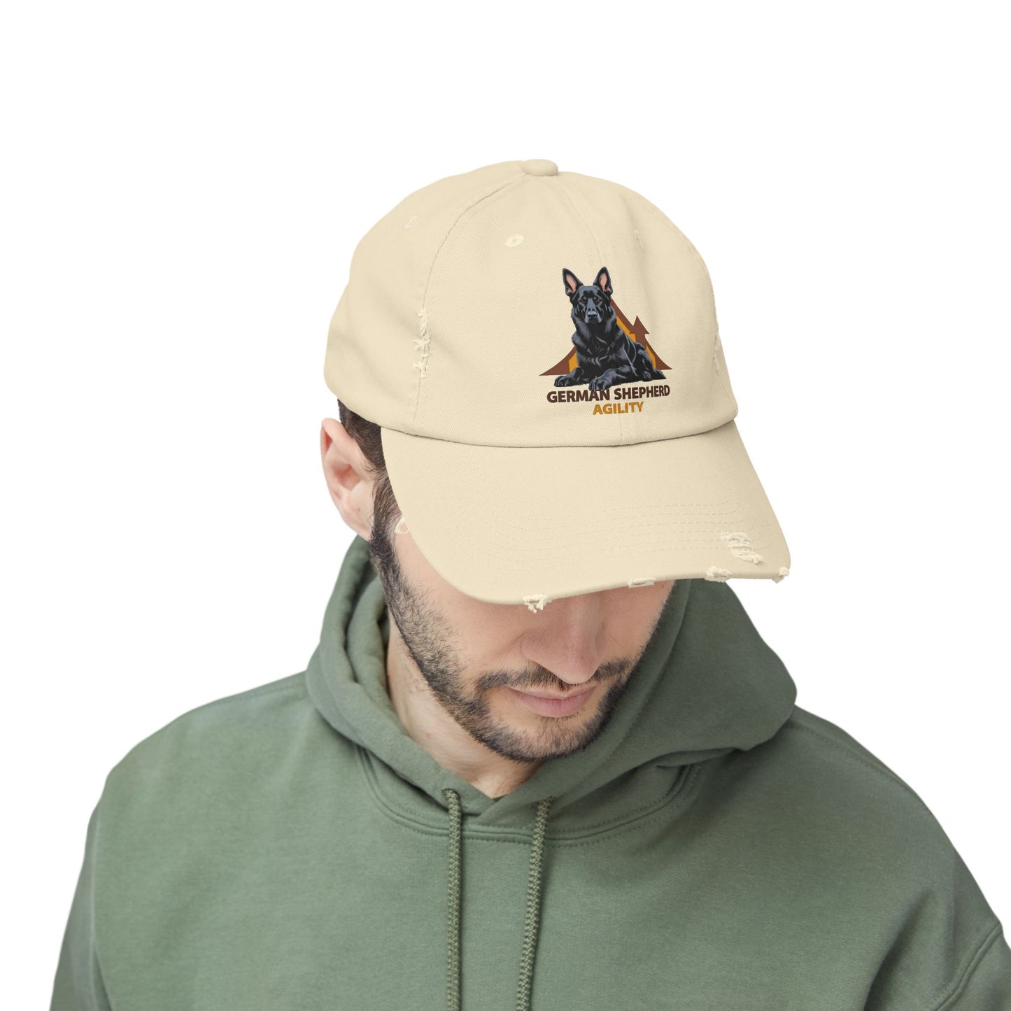 German Shepherd Agility Distressed Cap, Vintage Dog Hat, Pet Lover Gift, Adjustable Baseball Cap, Casual Outdoor Apparel