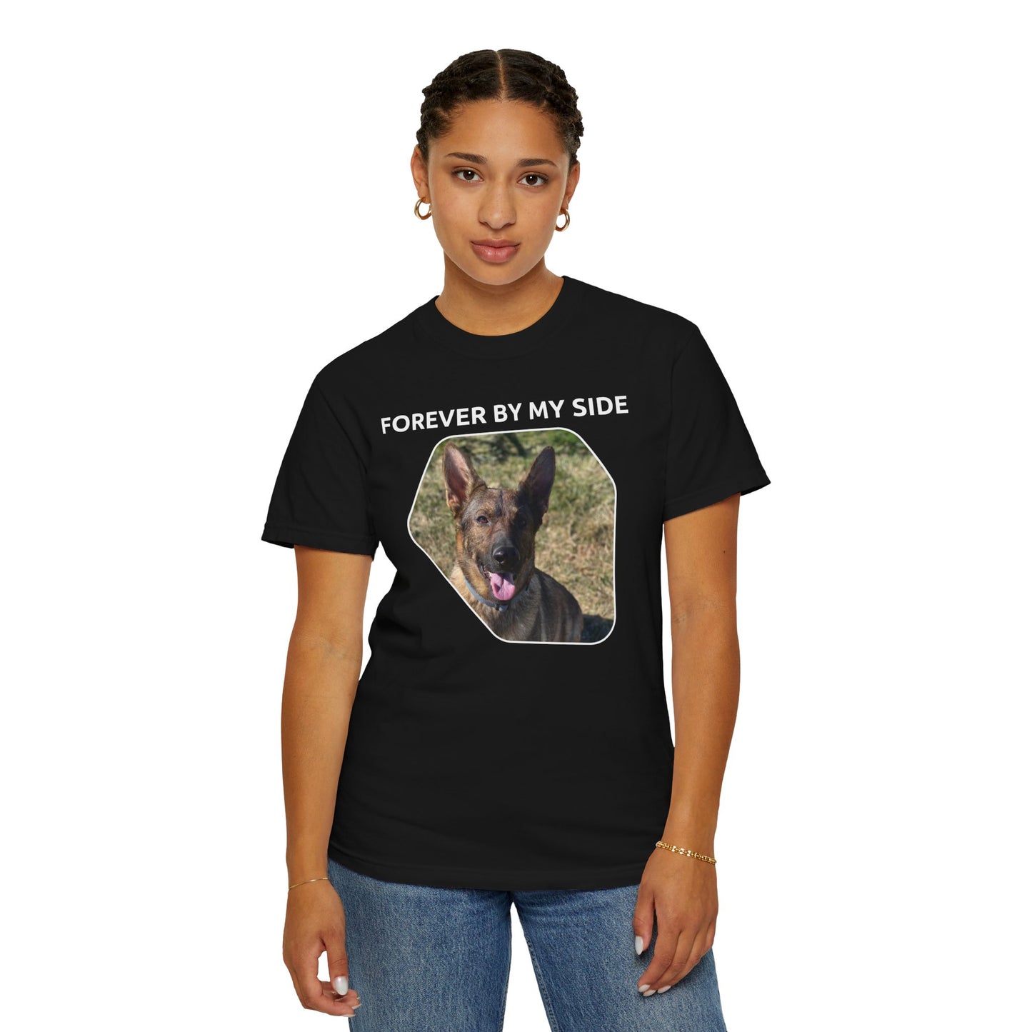 Unisex Dog Lover T-Shirt With Sable German Shepherd and Caption Forever By My Side