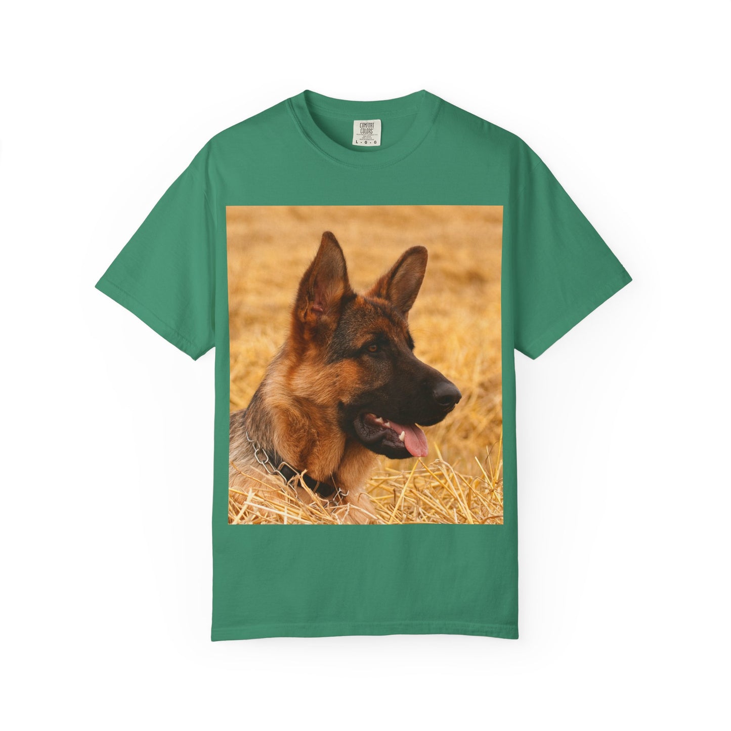 Unisex Dog Lovers T-Shirt Featuring German Shepherd Resting on the Dry Grass