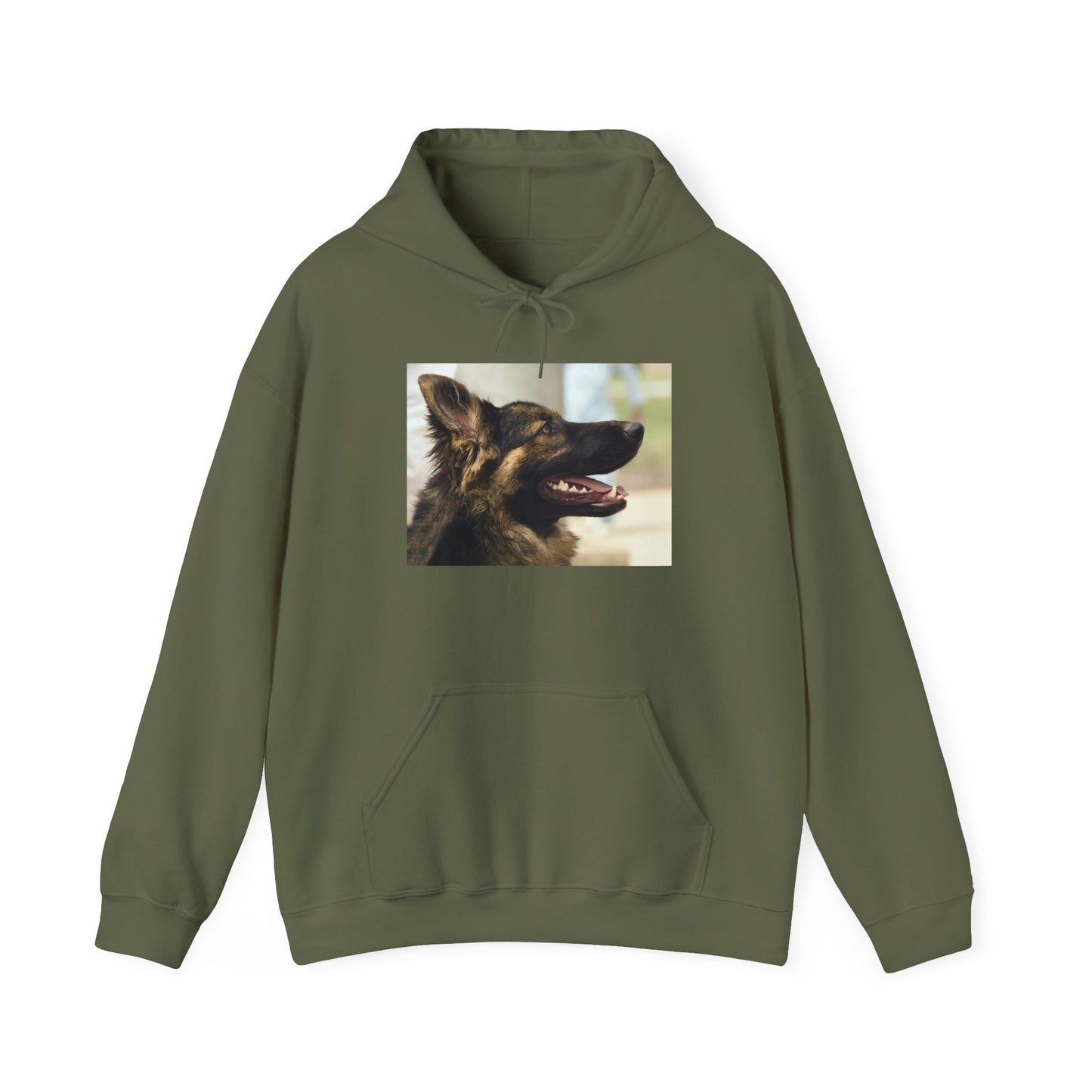 A Unisex Hoodie With Close Up of Working German Shepherd Mouth Opened