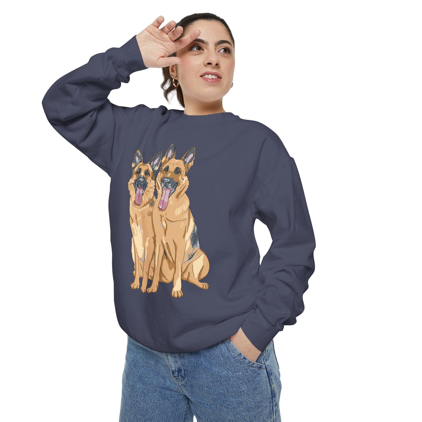 Unisex Dog Lover Sweatshirt With Graphic of Two German Shepherd Sloppily Sitting