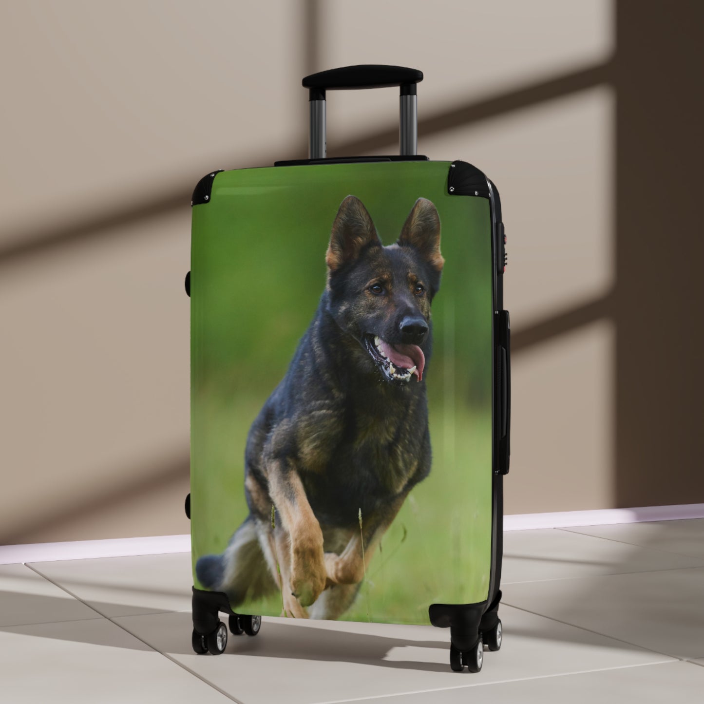 Dog Lovers Suitcase Featuring a Working Line German Shepherd Running On the Grass