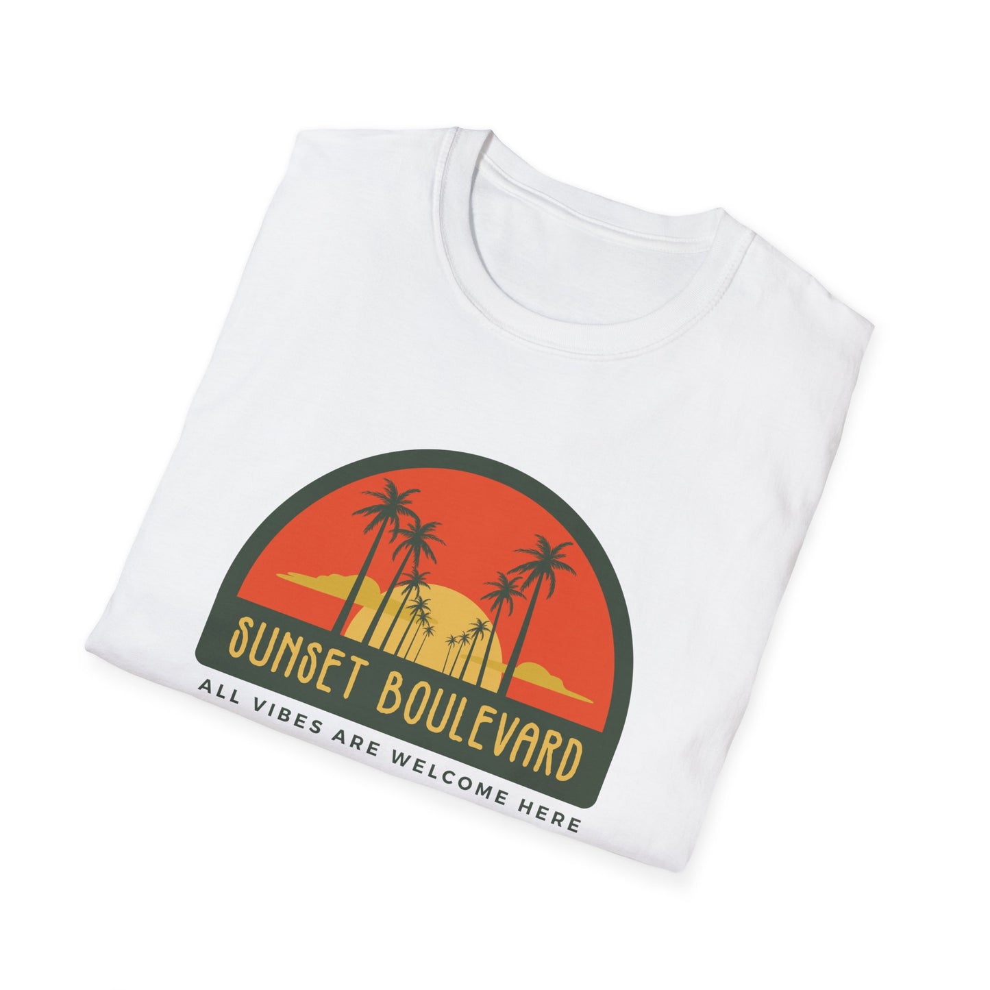 Sunset Boulevard Unisex Softstyle T-Shirt, Retro Beach Tee, Vacation Shirt, Summer Apparel, Travel Gift