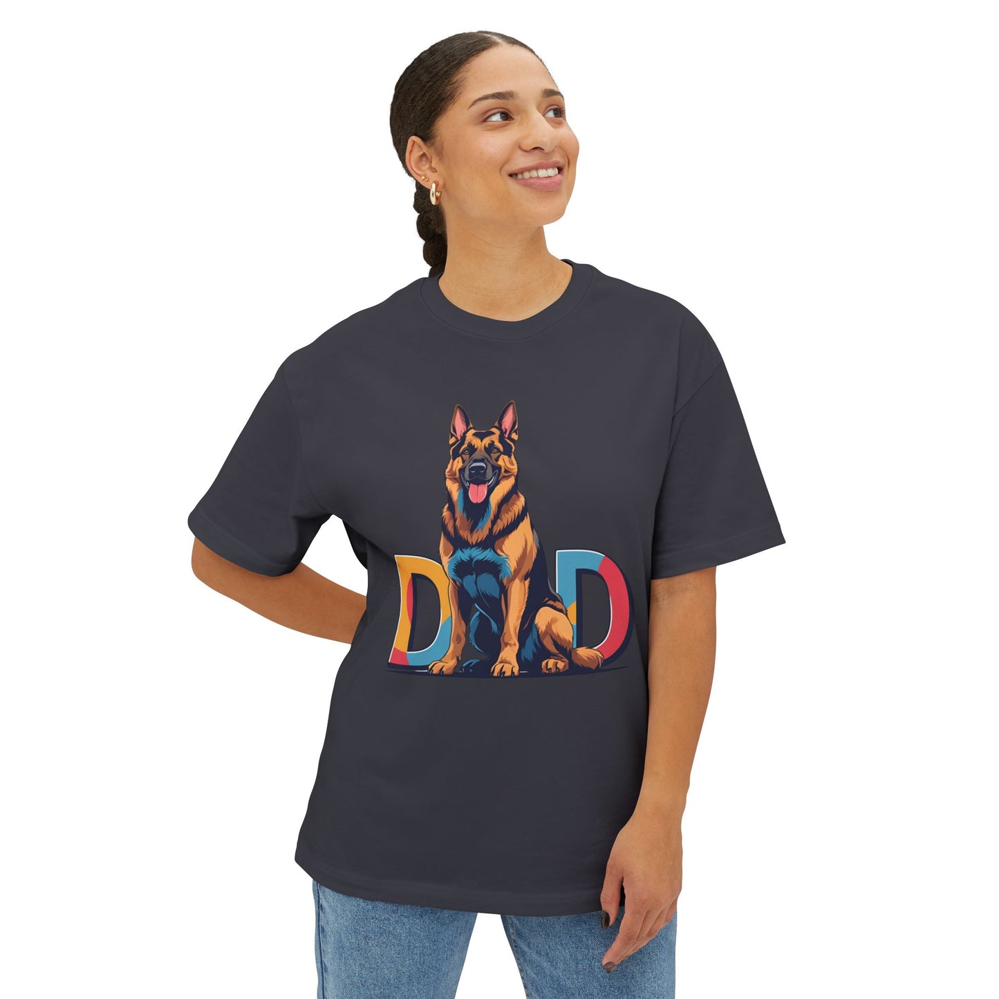 German Shepherd Dad Unisex Oversized Boxy Tee, Dog Lover Gift, Pet Portrait Shirt, Casual Streetwear, Animal Lover Apparel