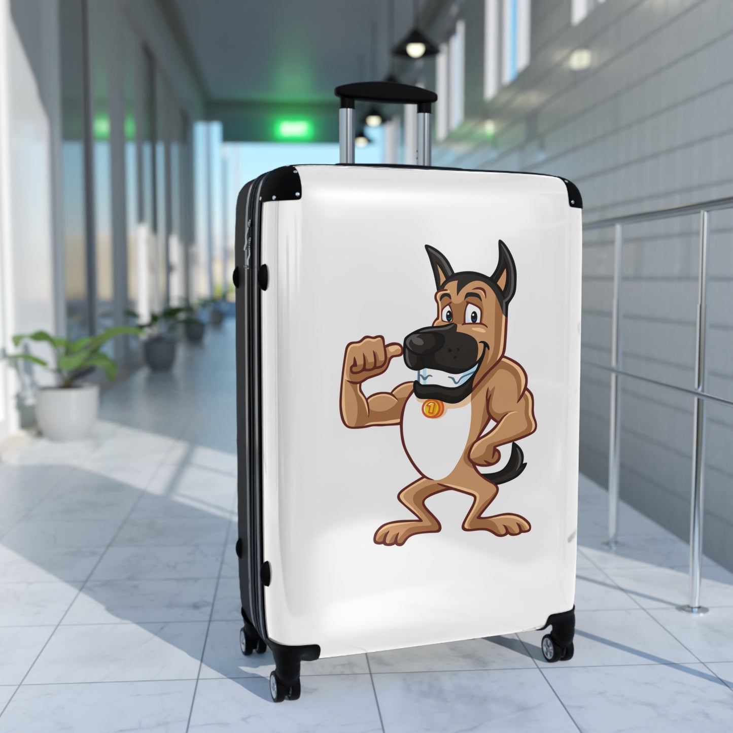 Dog Lover Suitcase Featuring a Funny Cartoon of Muscular German Shepherd Standing on Two Legs