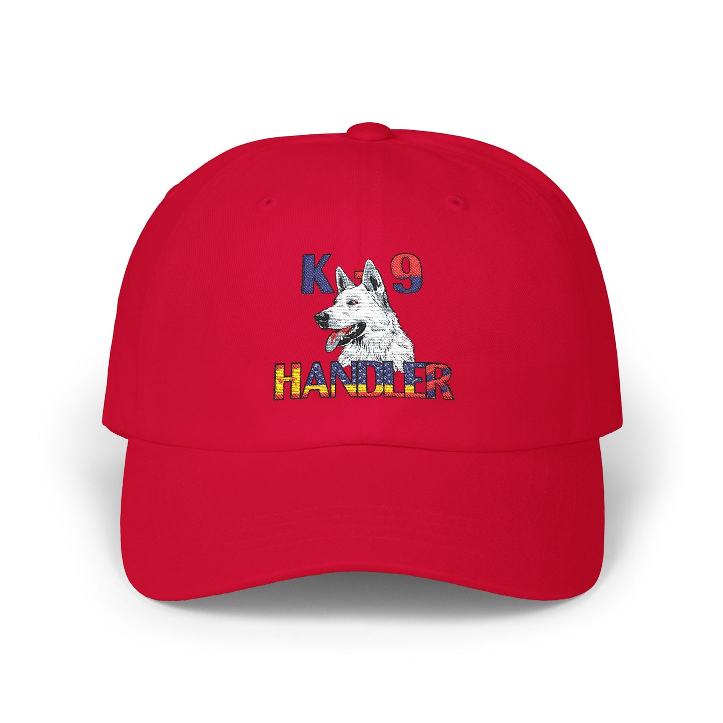Embroidered Police Themed K9 Handler Classic Dad Cap Featuring a White German Shepherd