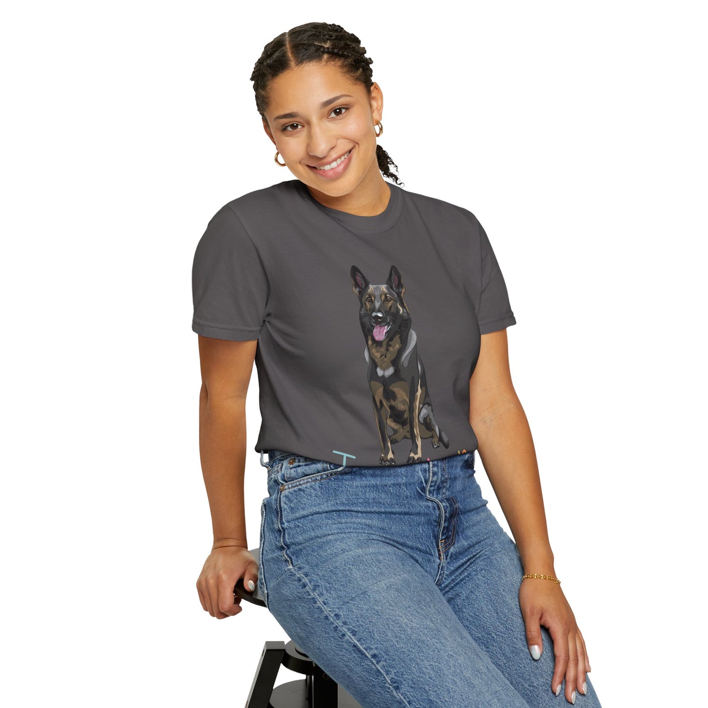 Unisex T-Shirt With a German Shepherd Sloppily Sitting Leaving Tongue Out and Caption I Am Brave