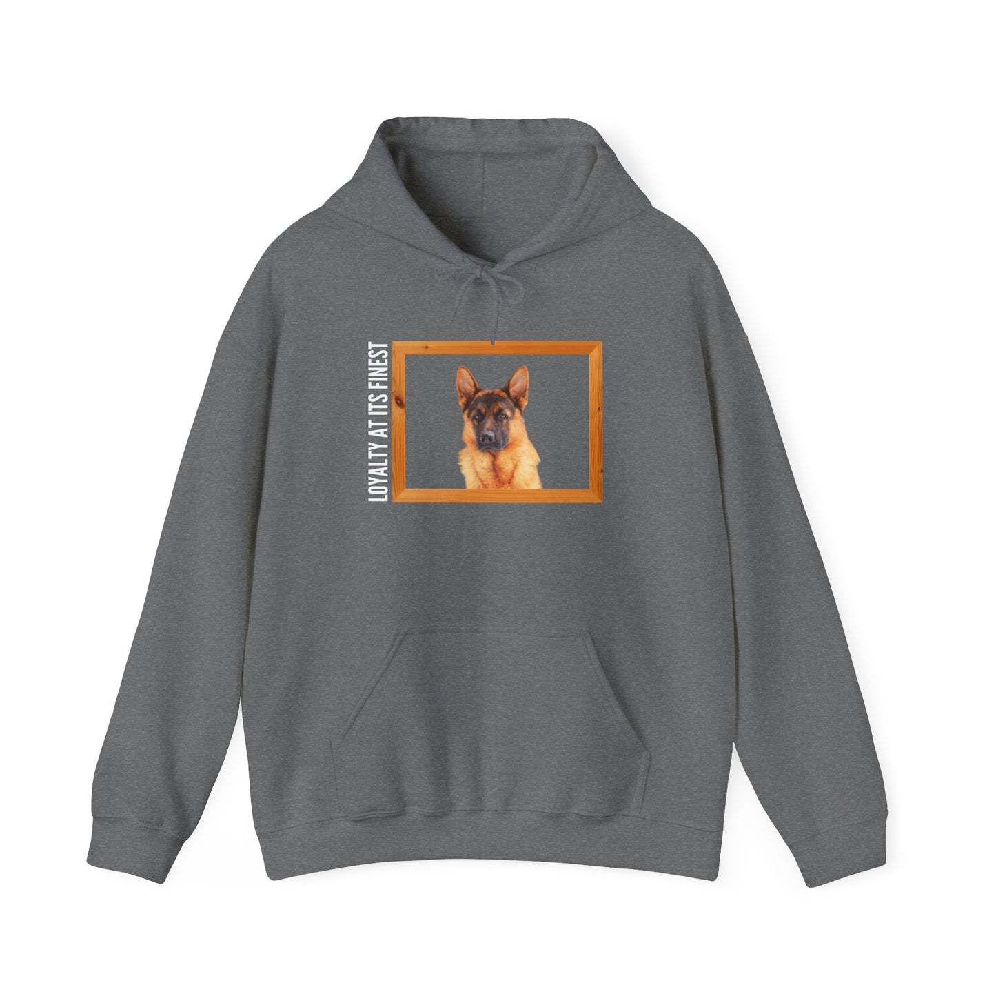 Unisex Dog Lover Hoodie With a German Shepherd's Head Inside a Wooden Frame and Caption Loyalty at its Finest
