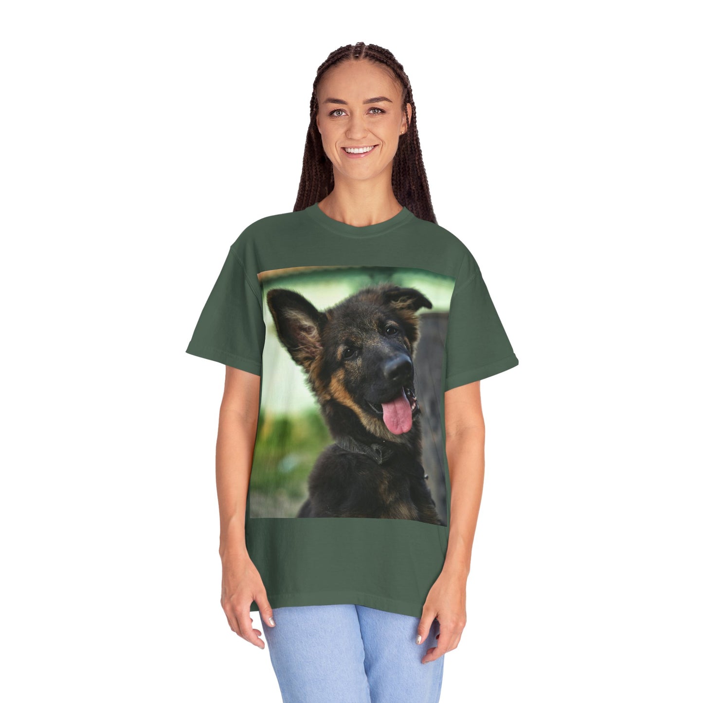 Happy Dog Graphic Unisex T-Shirt Featuring Cute German Shepherd Puppy