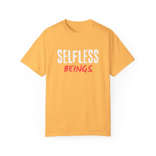 Unisex Dog Lover T-Shirt With Text "Selfless Beings" Designed Using White and Red Effect