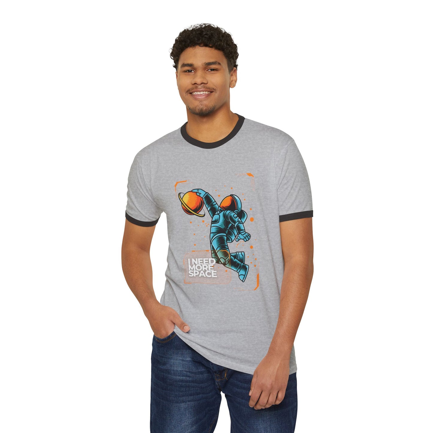 Retro Space Ringer T-Shirt - "I Need More Space", Unisex Graphic Tee, Vintage Style Shirt for Space Lovers, Cool Gift for Him/Her, Fun Everyday Wear