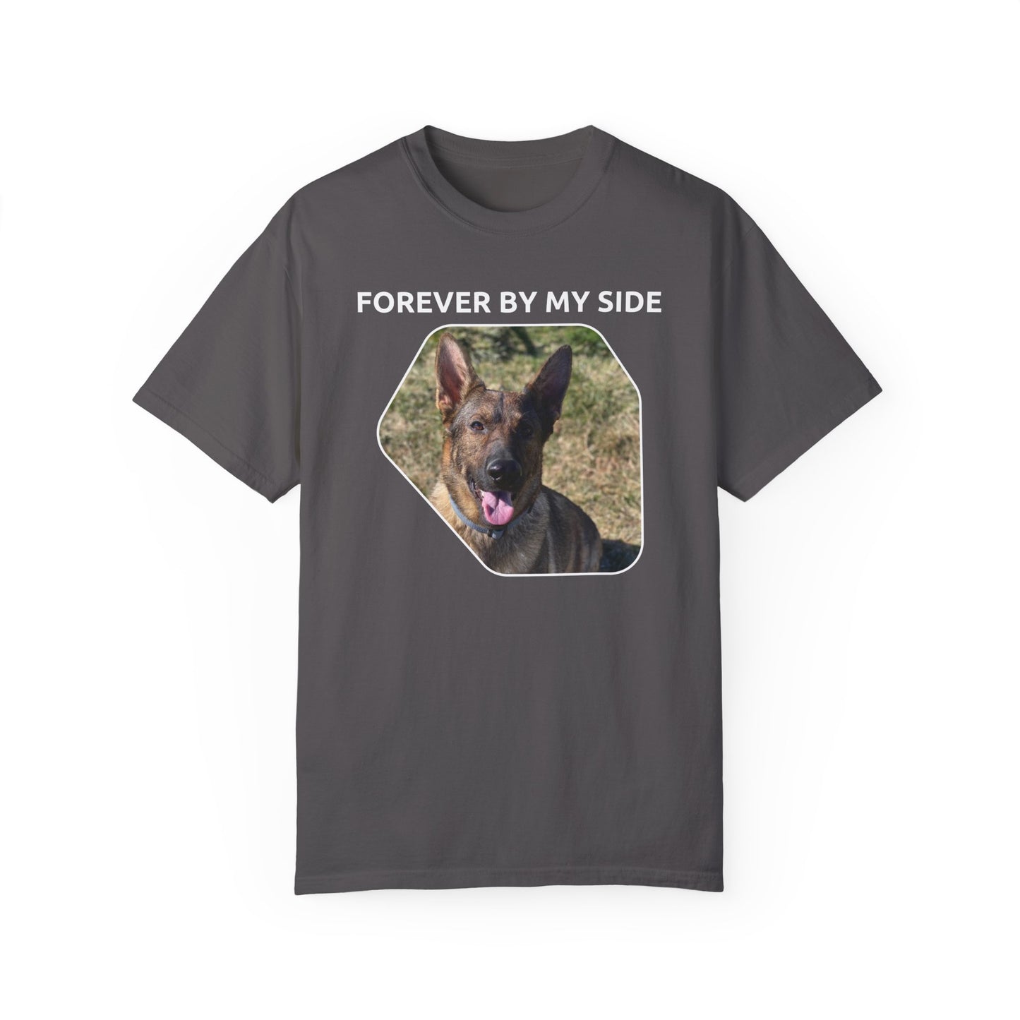 Unisex Dog Lover T-Shirt With Sable German Shepherd and Caption Forever By My Side