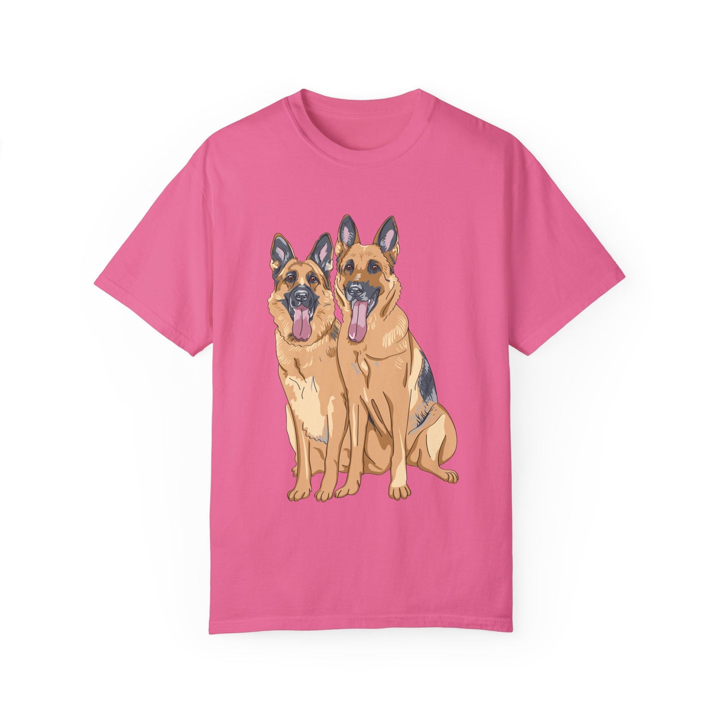Unisex T-Shirt With Graphic of Two German Shepherds Sloppily Sitting Leaving Tongue Out