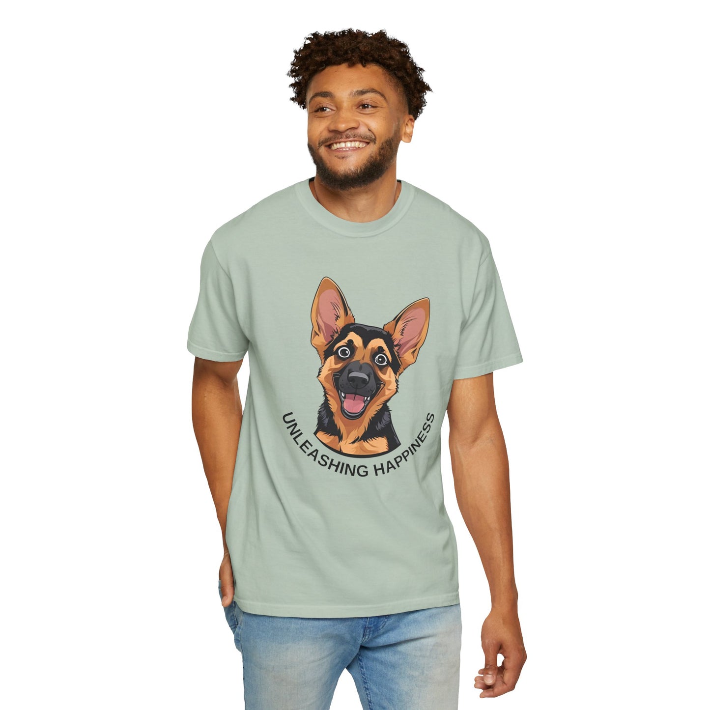 Happy Dog Graphic Tee, Unisex German Shepherd Puppy T-Shirt - Unleashing Happiness, Pet Lover Gift, Animal Lovers Apparel, Unique Dog Lover Shirt