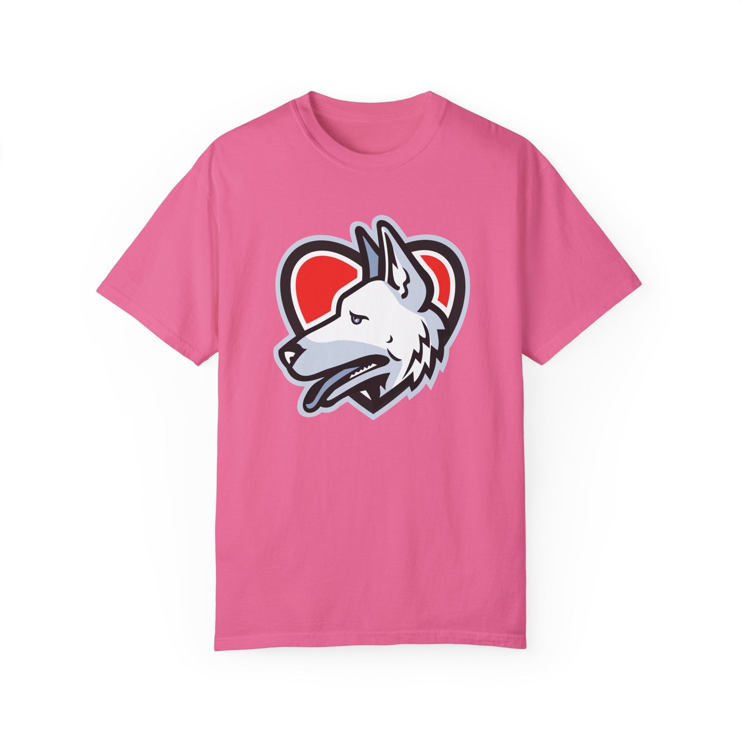 Unisex Dog Lover T-Shirt With a Close Up Graphic of German Shepherd Placed Inside Red Heart