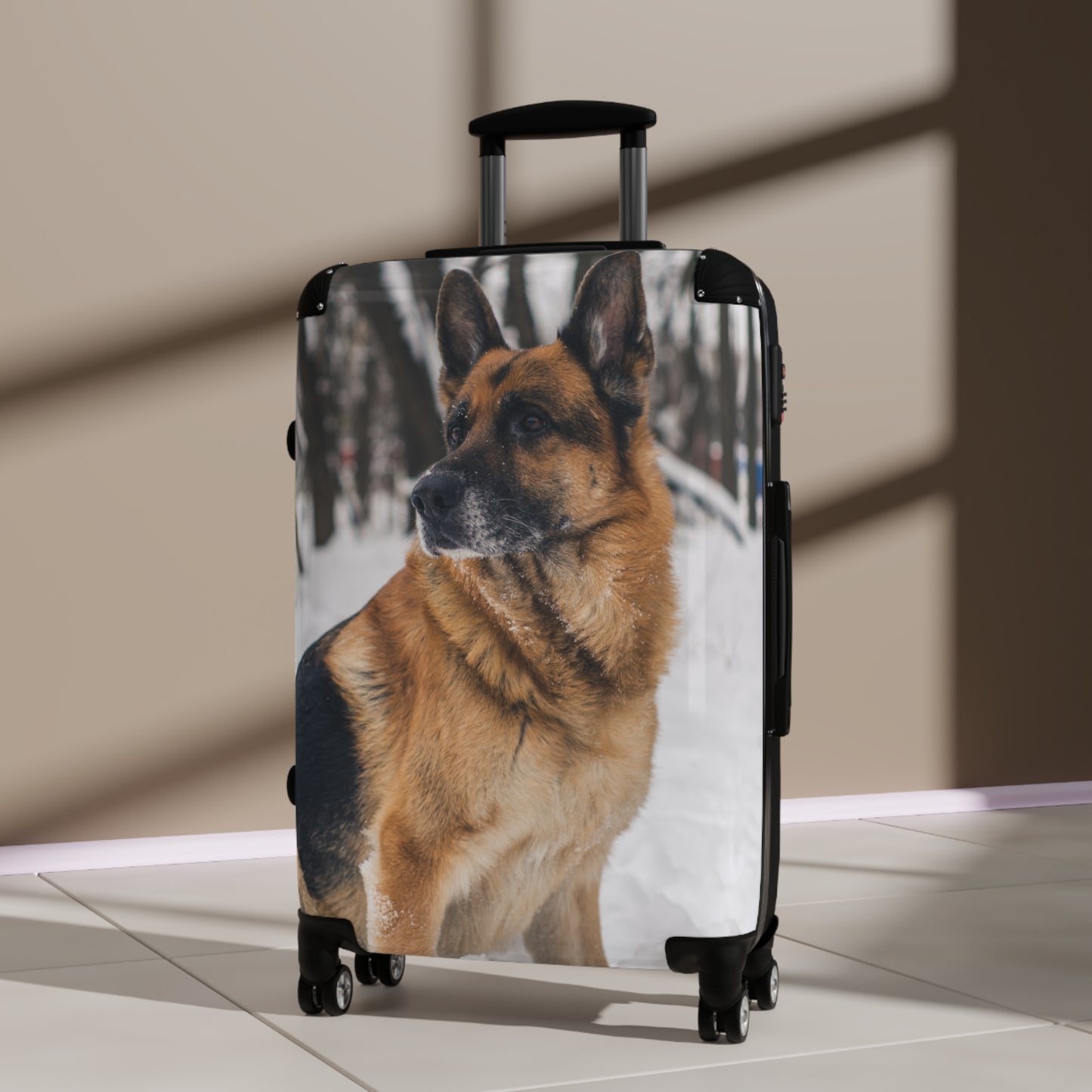 Dog Lover Suitcase Featuring a Beautiful German Shepherd Sloppily Sitting on the Snow