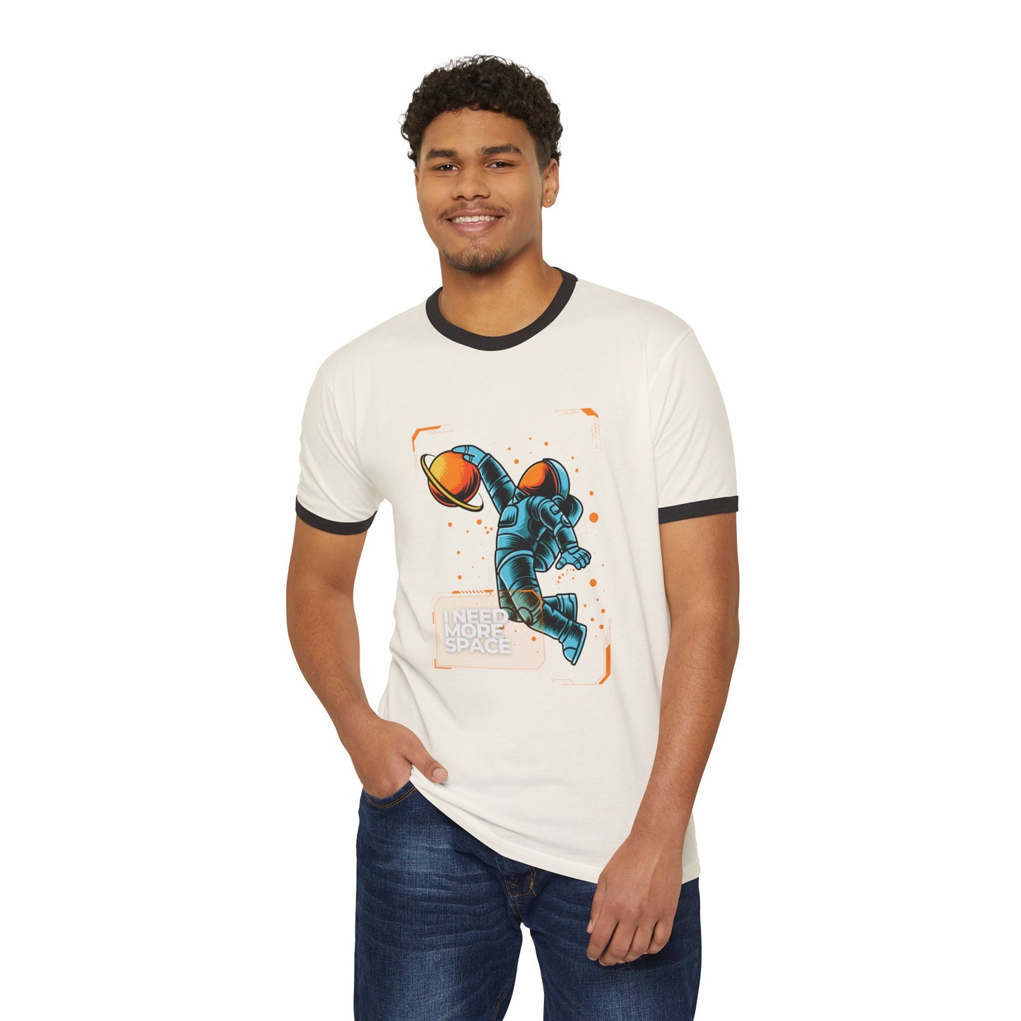 Retro Space Ringer T-Shirt - "I Need More Space", Unisex Graphic Tee, Vintage Style Shirt for Space Lovers, Cool Gift for Him/Her, Fun Everyday Wear