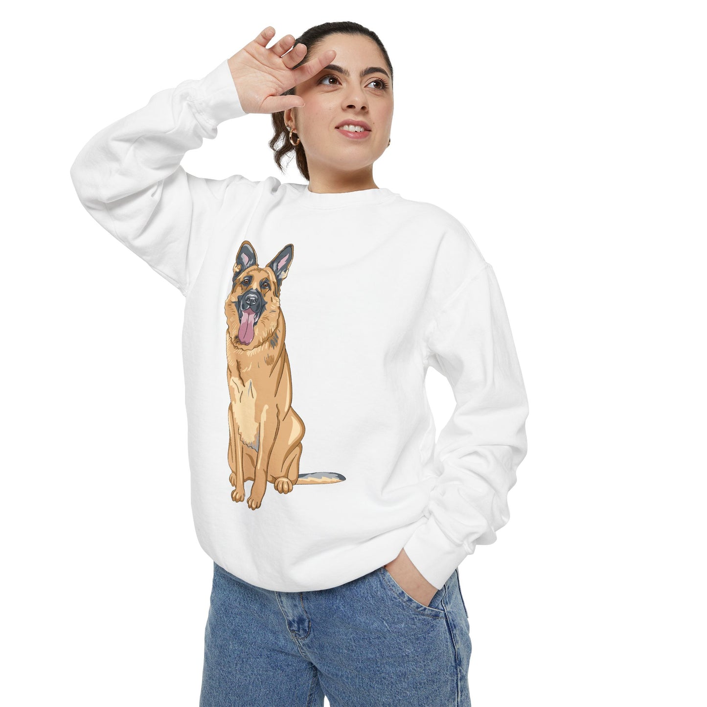 Unisex Dog Lover Sweatshirt With a Graphic of a German Shepherd Sloppily Standing