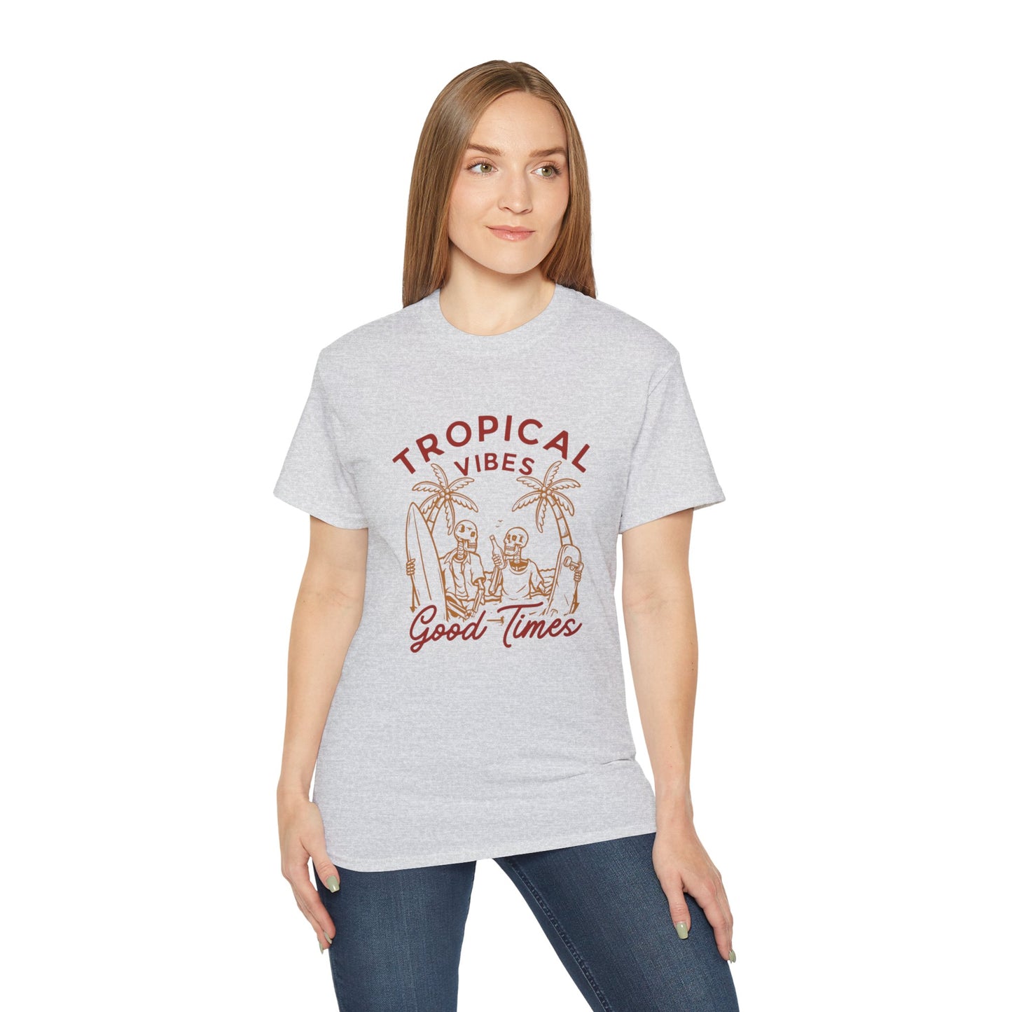 Tropical Vibes Unisex Cotton Tee, Fun Summer Shirt, Vacation Outfit, Beach Party Apparel, Good Times Graphic Tee