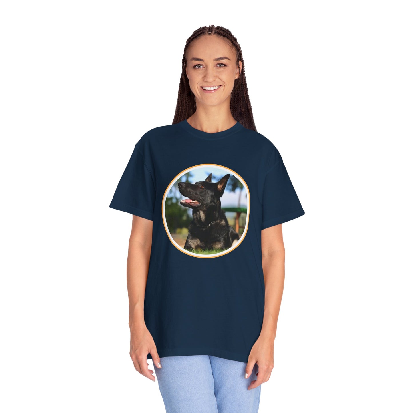 Unisex T-Shirt With Bicolor Working Line German Shepherd Sitting On The Ground