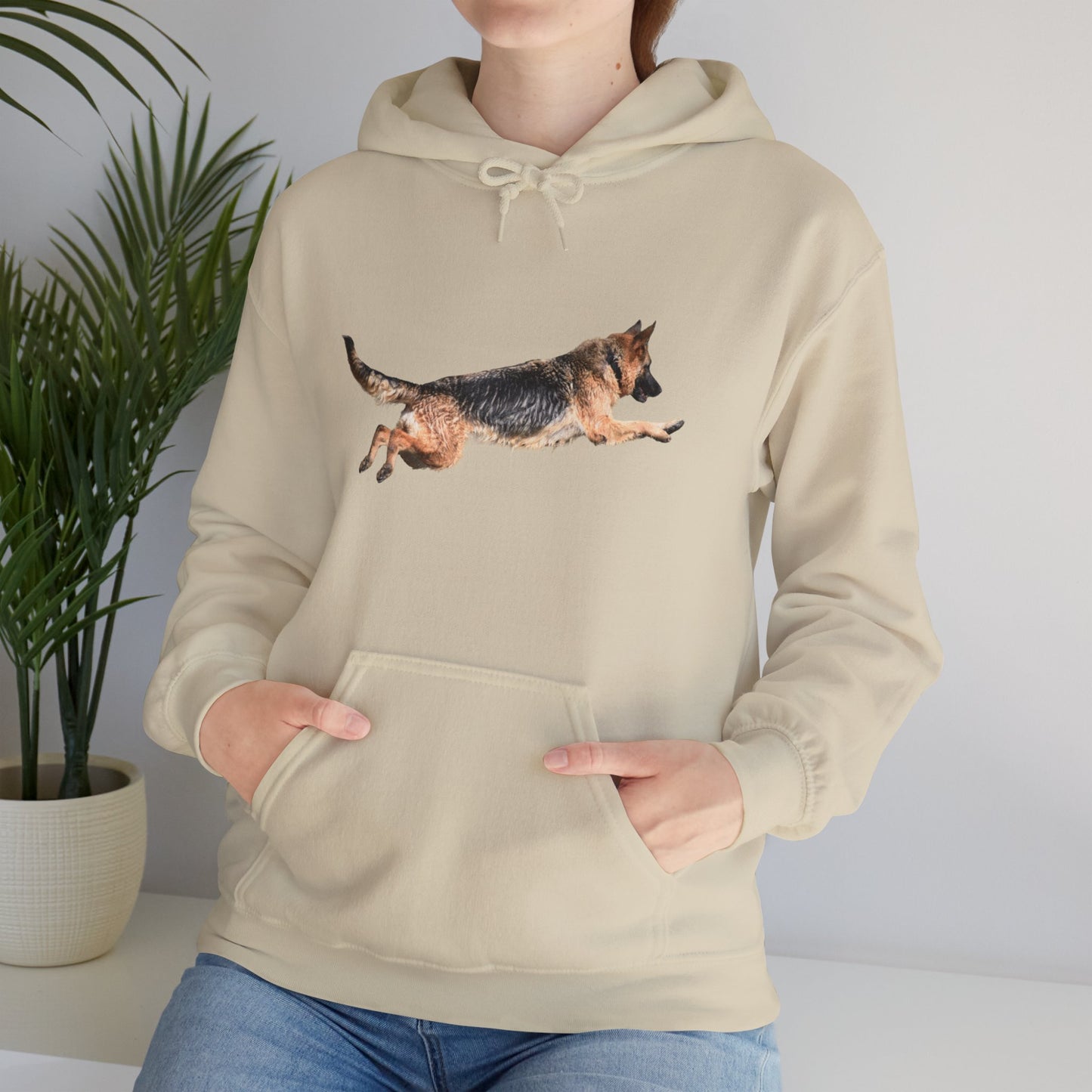 Unisex Dog Lover Hoodie With a Wet German Shepherd Jumping in the Air