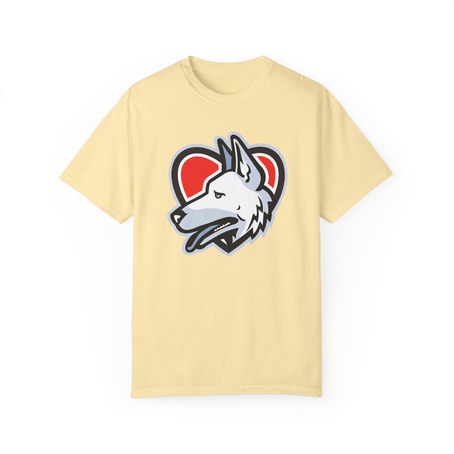 Unisex Dog Lover T-Shirt With a Close Up Graphic of German Shepherd Placed Inside Red Heart