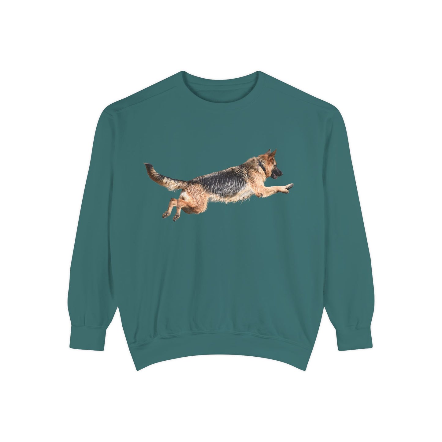 Unisex Dog Lover Sweatshirt With a Wet German Shepherd Jumping in the Air