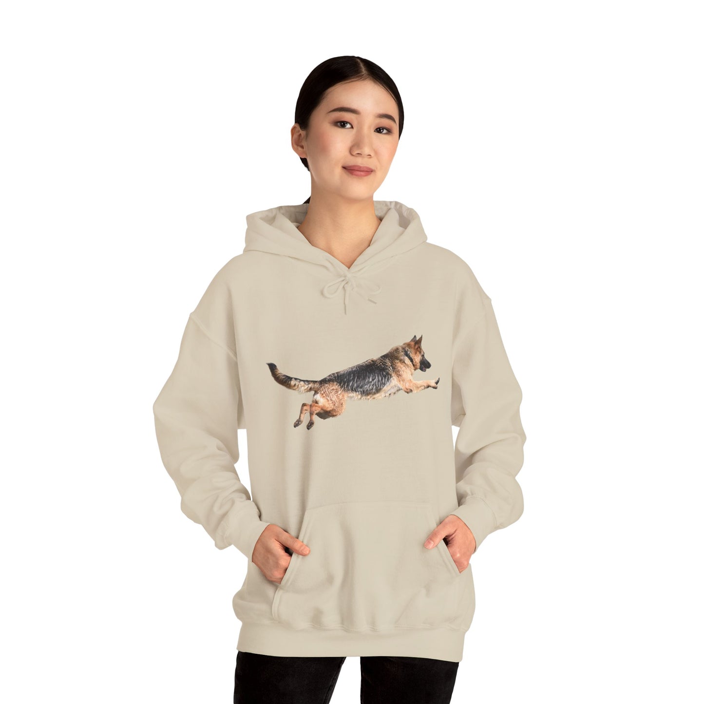 Unisex Dog Lover Hoodie With a Wet German Shepherd Jumping in the Air