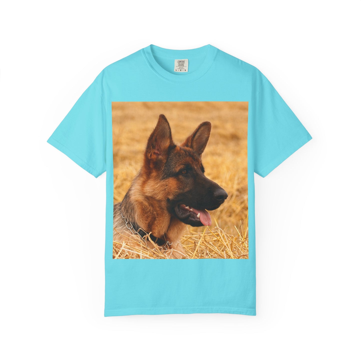 Unisex Dog Lovers T-Shirt Featuring German Shepherd Resting on the Dry Grass