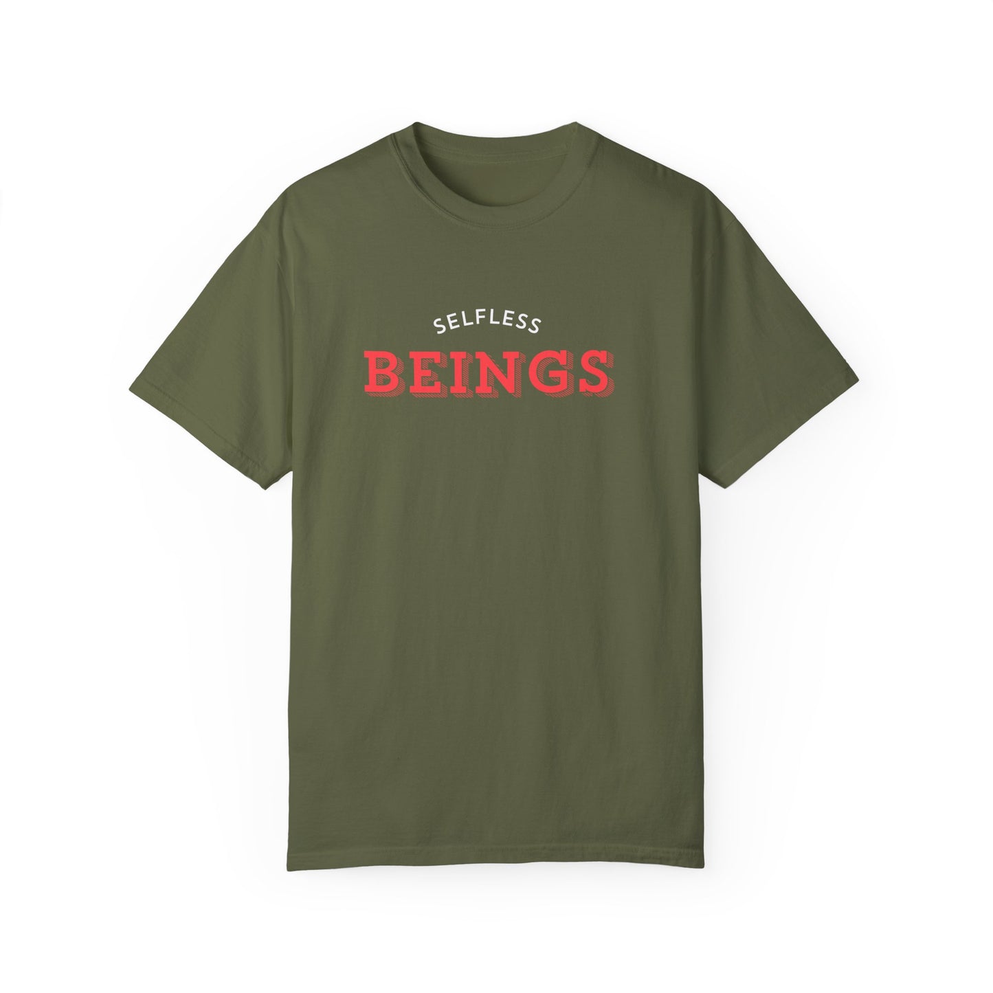 Unisex Dog Lover T-Shirt With Text "Selfless Beings" Designed in Red and White Style