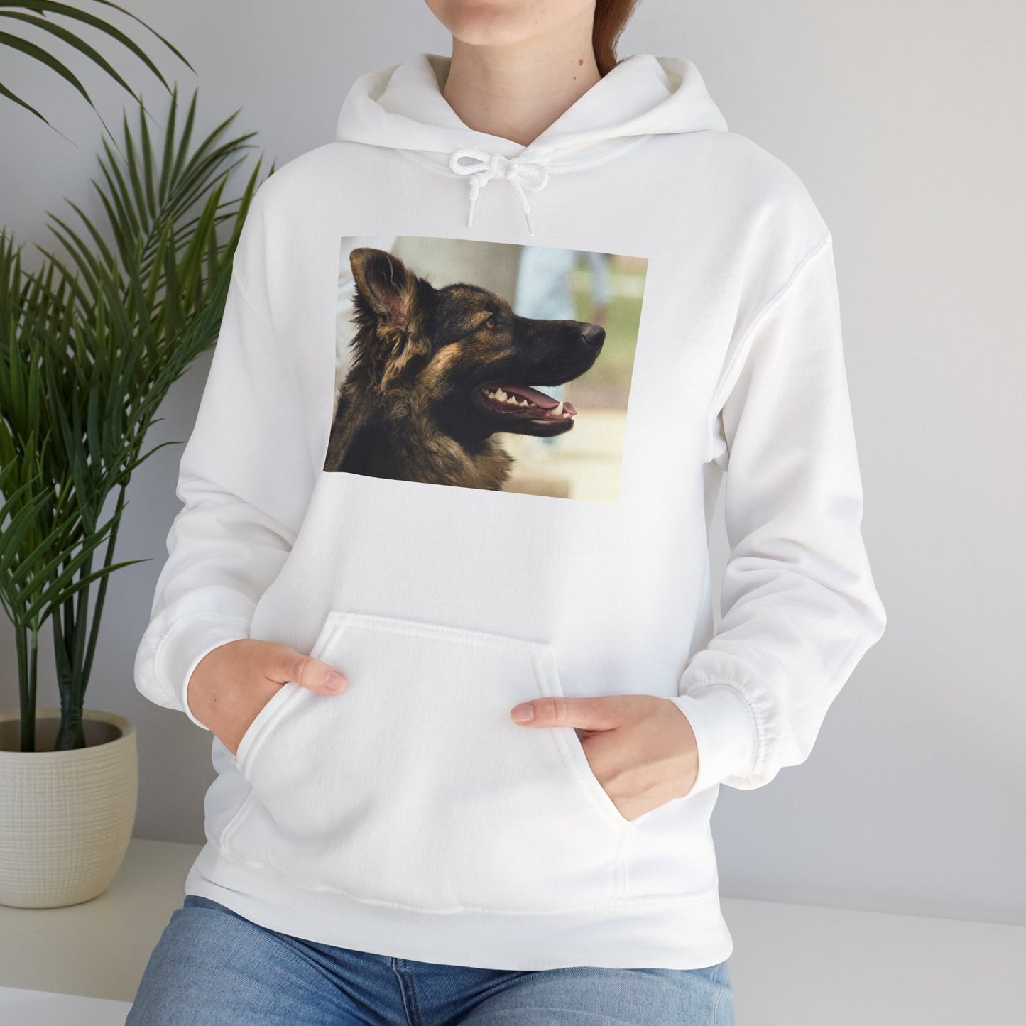 A Unisex Hoodie With Close Up of Working German Shepherd Mouth Opened