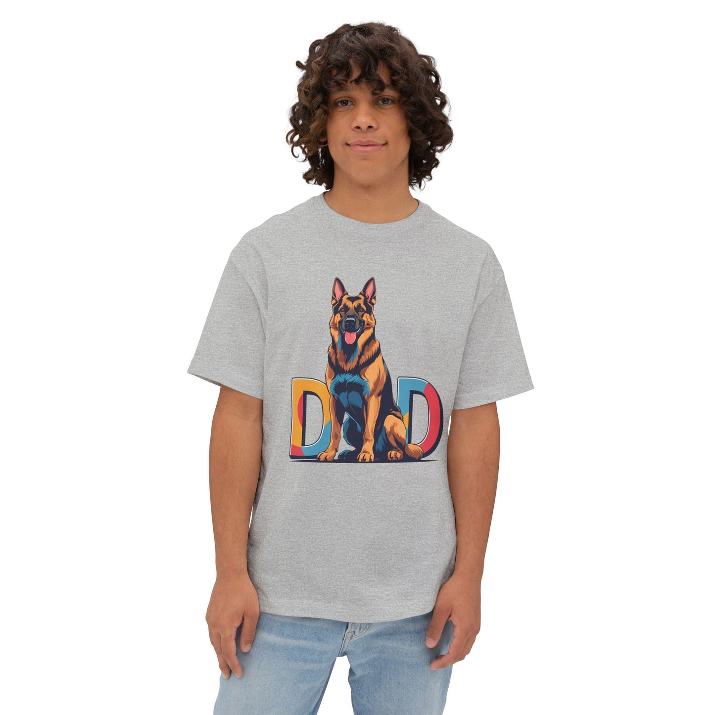 German Shepherd Dad Unisex Oversized Boxy Tee, Dog Lover Gift, Pet Portrait Shirt, Casual Streetwear, Animal Lover Apparel