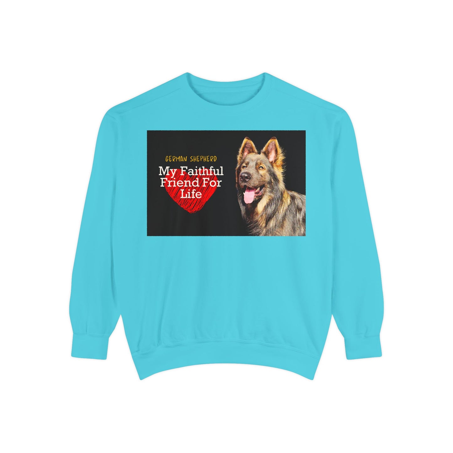 Unisex Dog Lover Sweatshirt With a Giant Old-Fashioned German Shepherd and Caption Faithful Friend on Top of Red Heart