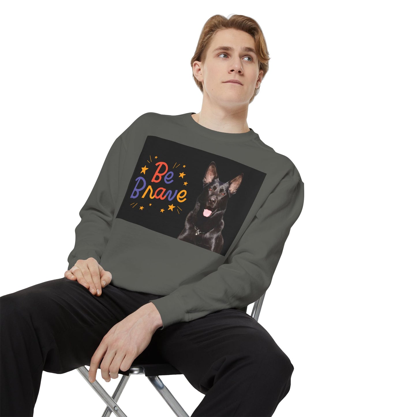 Be Brave Unisex Black German Shepherd Sweatshirt - Encouraging Pet-Themed Apparel for Dog Lovers