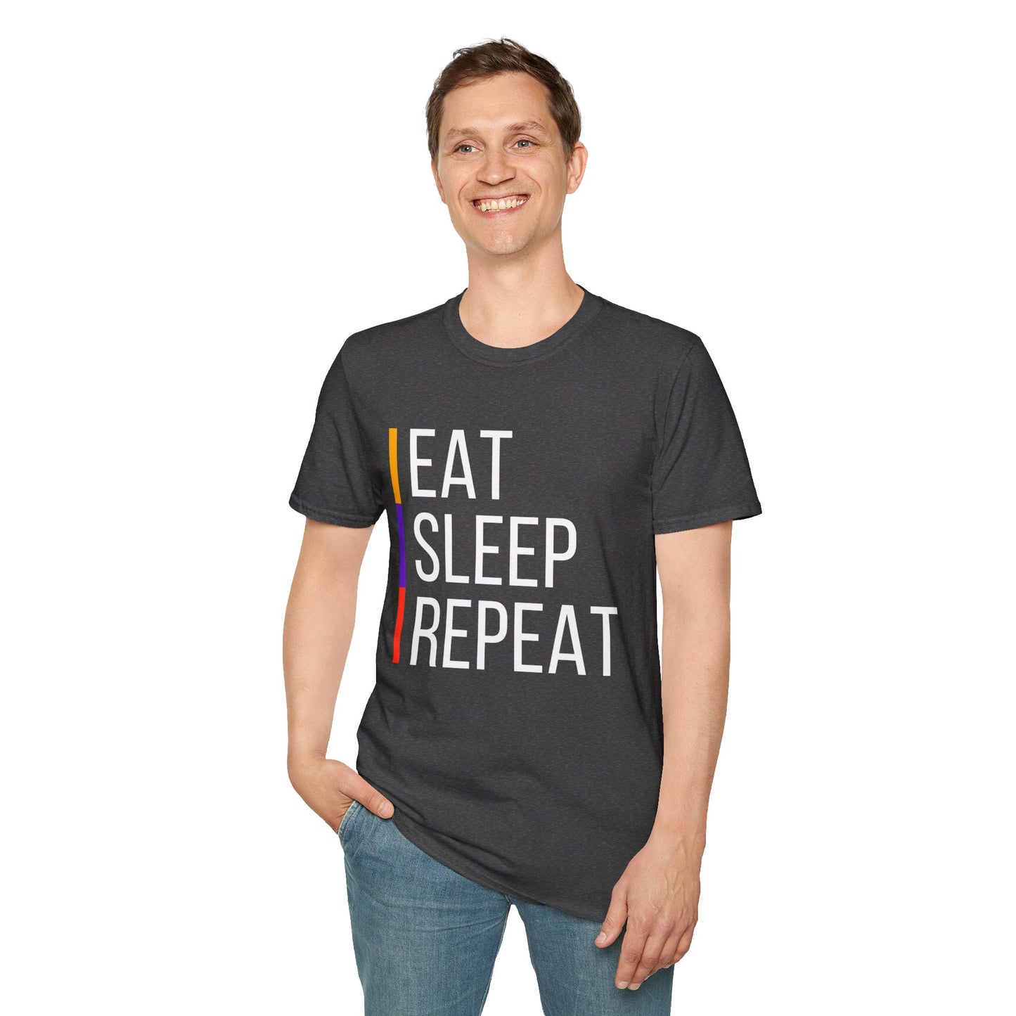 Eat Sleep Repeat Unisex Softstyle T-Shirt - Perfect for Casual Outings, Funny Gift, Relaxation Apparel, Everyday Wear, Motivational Tee