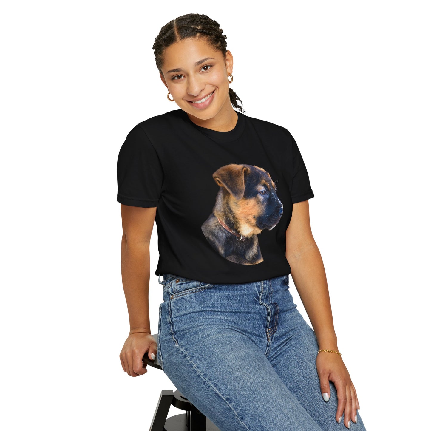 Unisex T-Shirt With Close Up Face of German Shepherd Puppy With Floppy Ears