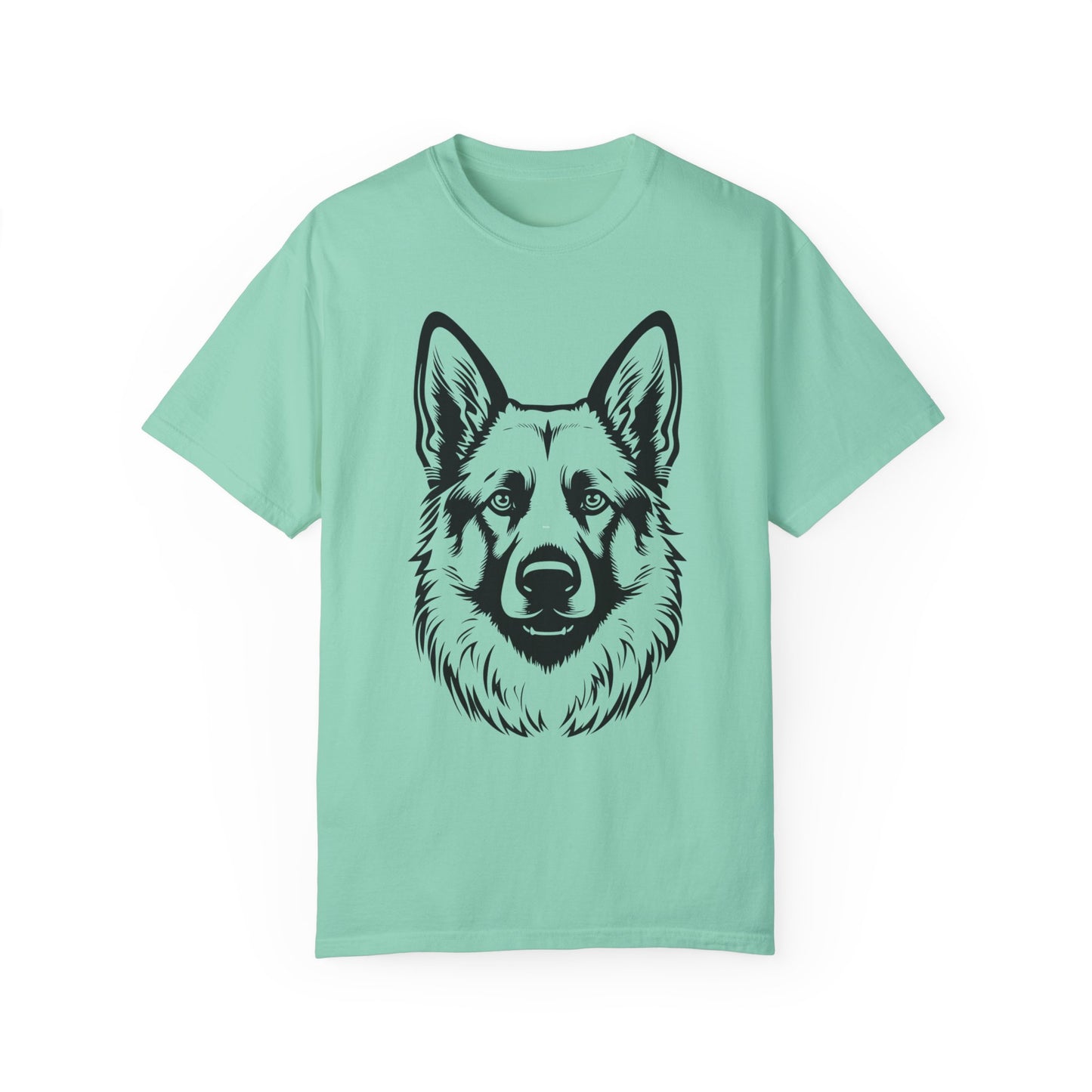 Unisex Dog Lover T-Shirt With a Close Up Graphic of Black and Transparent German Shepherd