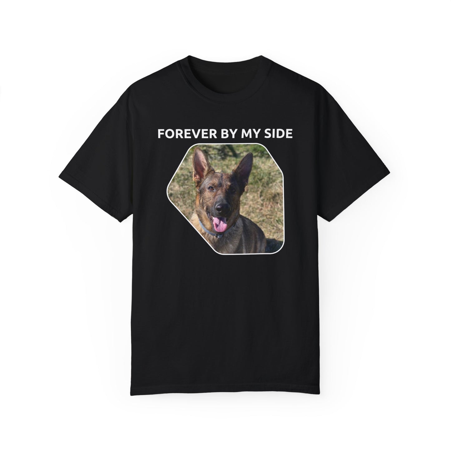 Unisex Dog Lover T-Shirt With Sable German Shepherd and Caption Forever By My Side