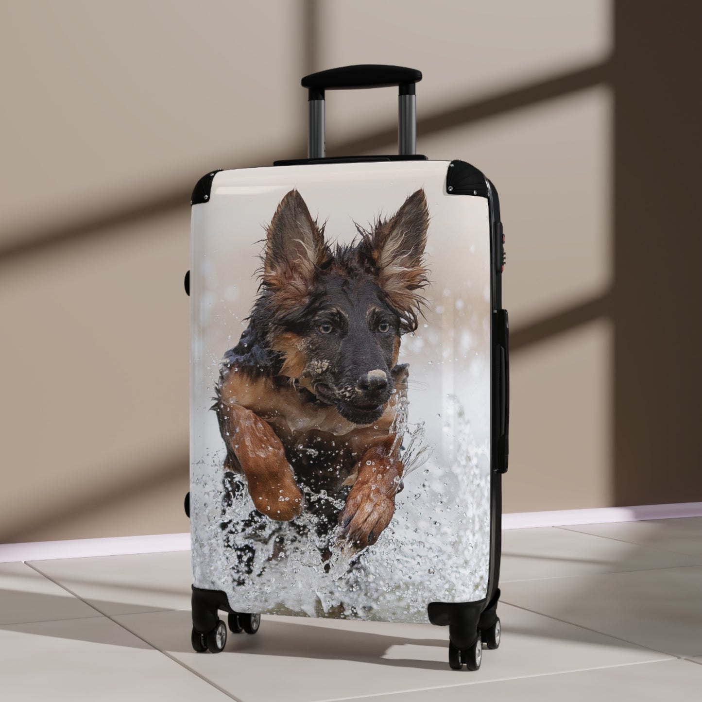 Dog Lover's Suitcase Featuring German Shepherd Jumping In The Water