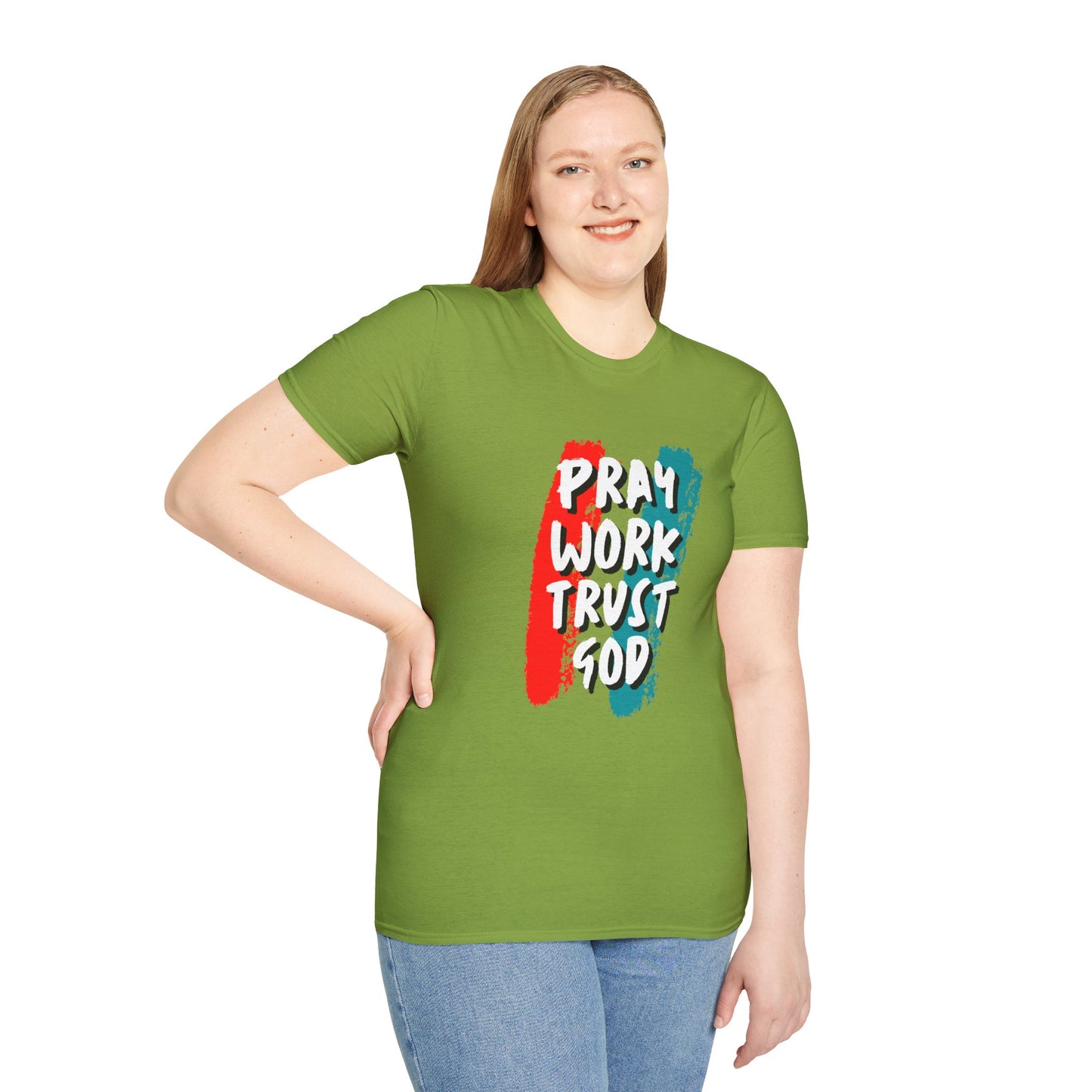 Inspiration Unisex T-Shirt - Pray, Work, Trust God, Motivational Tee, Faith-Based Apparel, Casual Wear, Gift for Believers, Christian Clothing