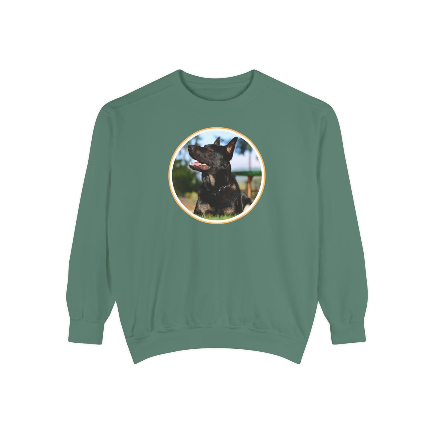 Unisex Dog Lover Sweatshirt With Close Up of Bicolor German Shepherd Inside Round Shape