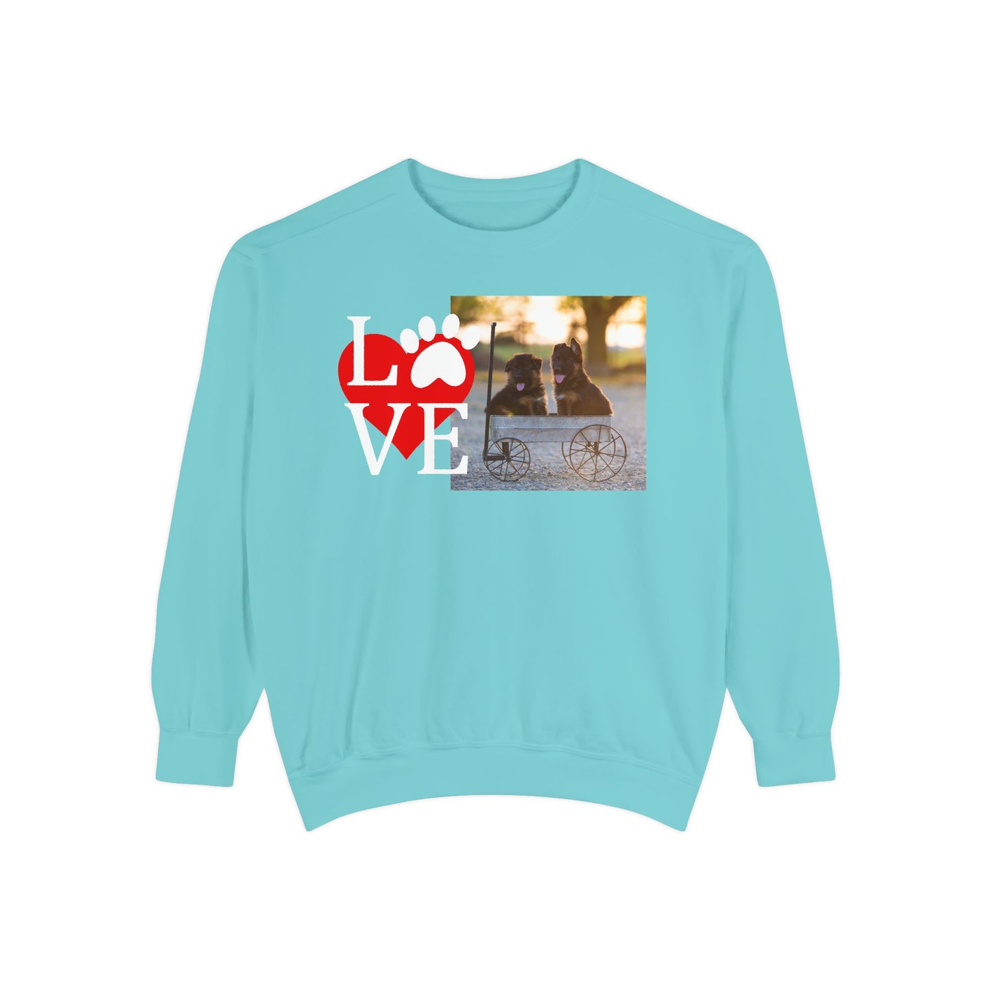 Love Paw Unisex Garment-Dyed Sweatshirt - Cozy Pet Apparel for Animal Lovers