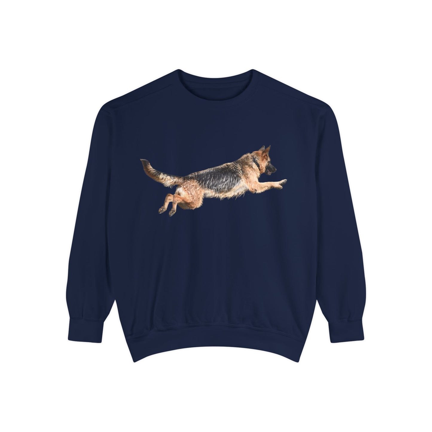 Unisex Dog Lover Sweatshirt With a Wet German Shepherd Jumping in the Air