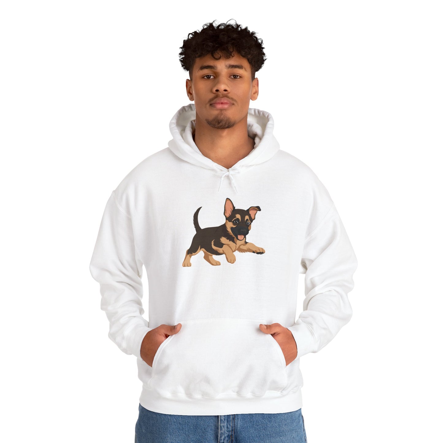 Unisex Dog Lover Hoodie With a Graphic of Cute Playing German Shepherd