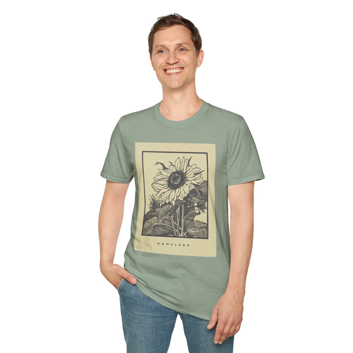 Vintage Sunflower Unisex T-Shirt, Softstyle Tee, Casual Wear, Nature Lover Gift, Summer Fashion, Homelands Design