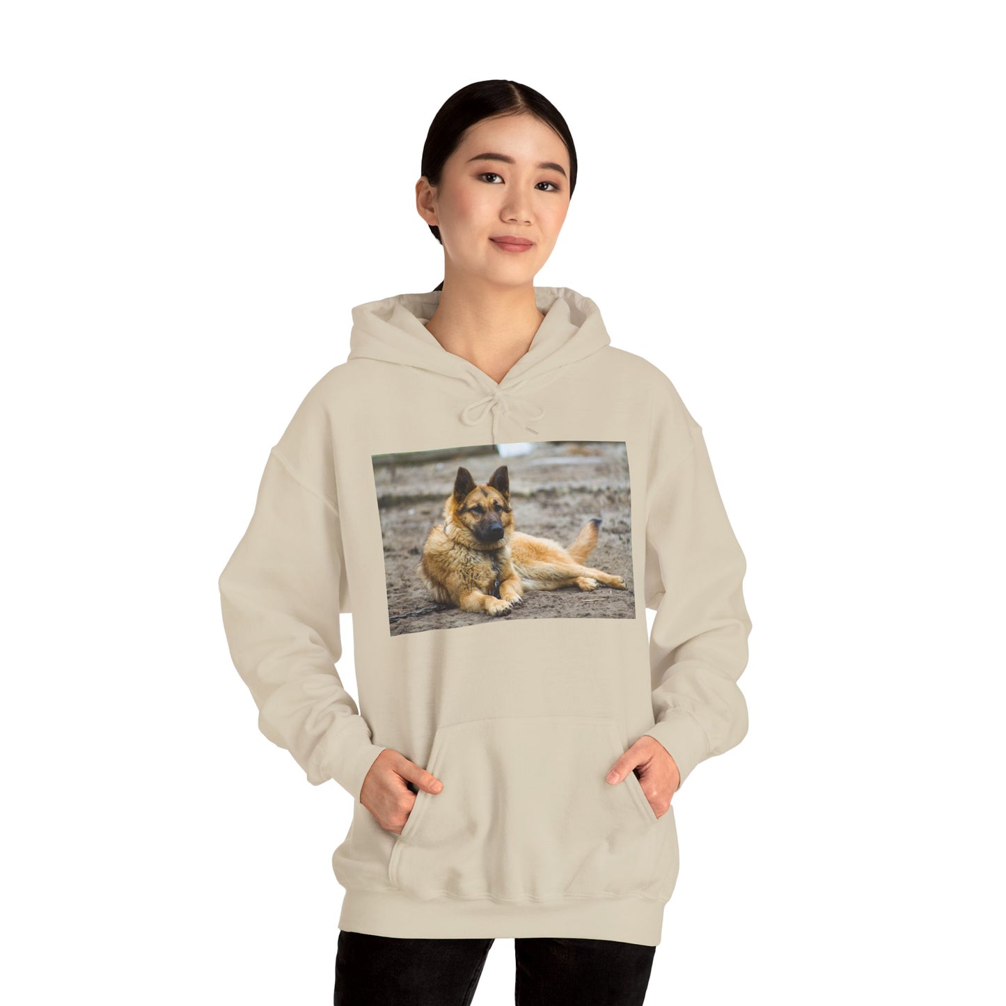 Unisex Hoodie With a Beautiful Tan German Shepherd Lying on the Ground