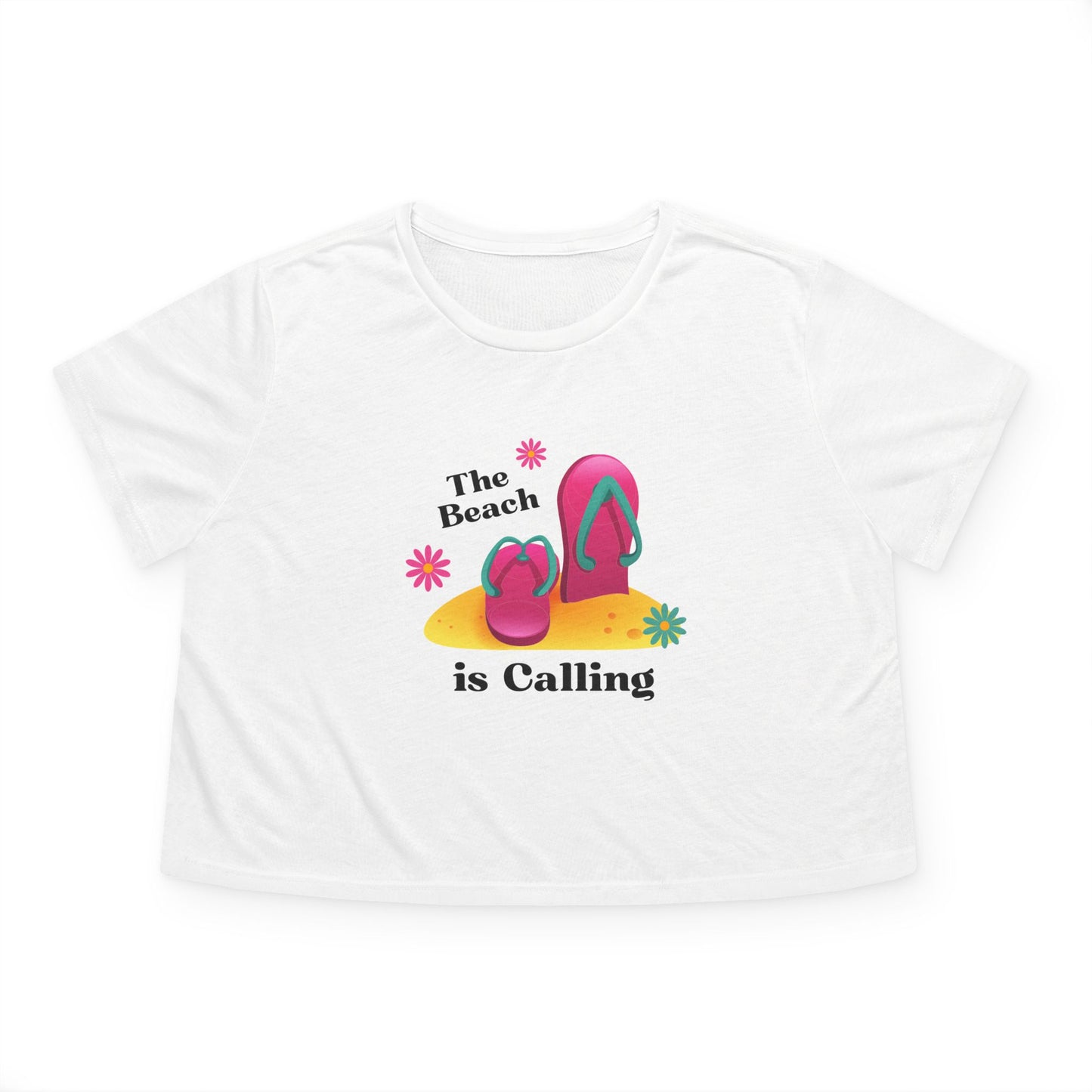 Beach Vibes Flowy Cropped Tee - The Beach is Calling, Summer Shirt, Women's Tee, Vacation Top, Beach Lover Gift, Relaxing Daywear