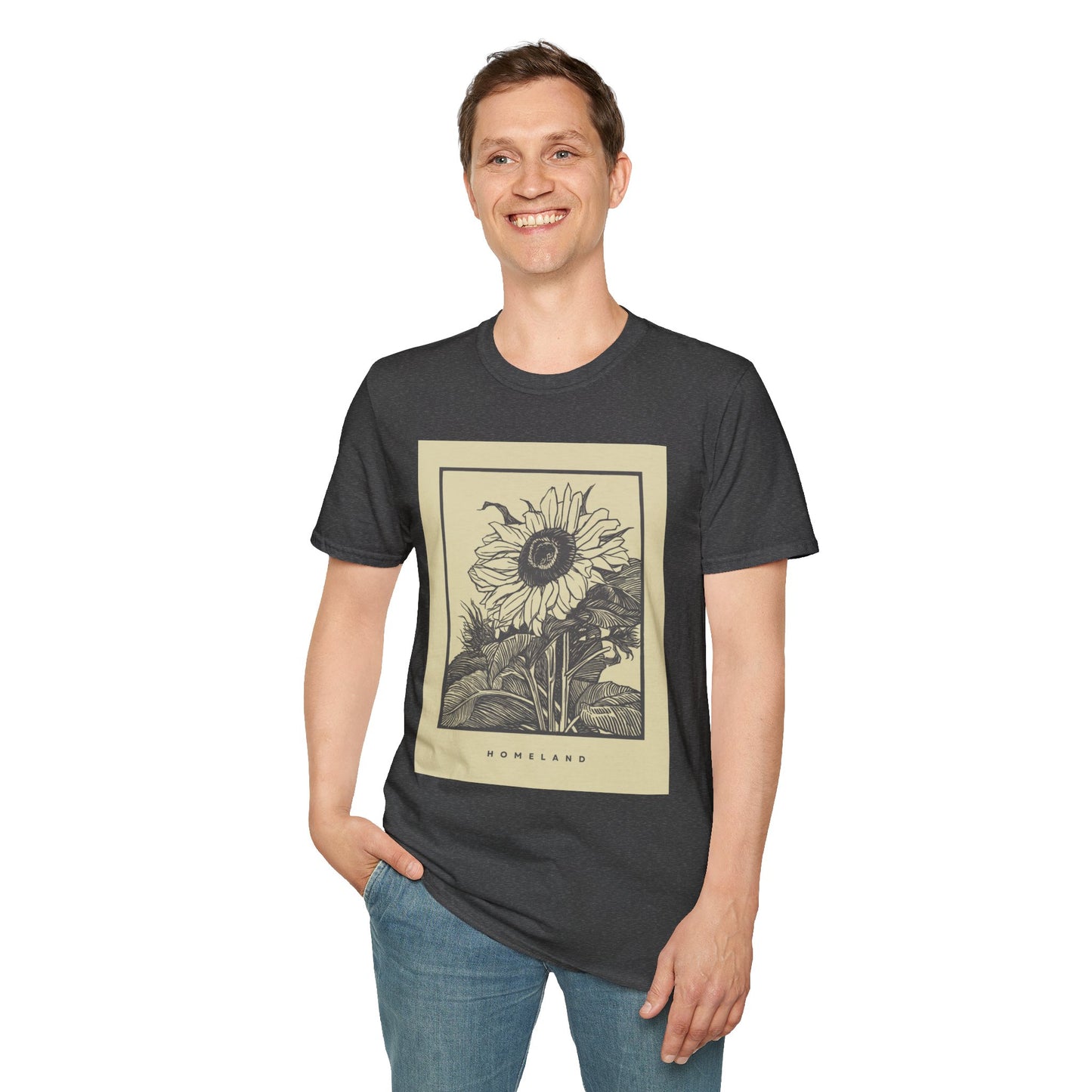 Vintage Sunflower Unisex T-Shirt, Softstyle Tee, Casual Wear, Nature Lover Gift, Summer Fashion, Homelands Design